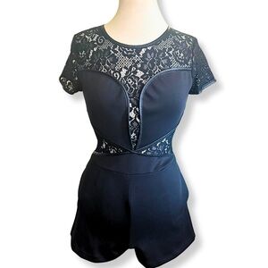 ❤️ Guess Los Angeles Luba Lace Mix Romper | Black | Size S